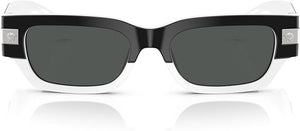 VERSACE MEN'S SUNGLASSES TOP BLACK/WHITE FRAME, DARK GREY LENSES, 53