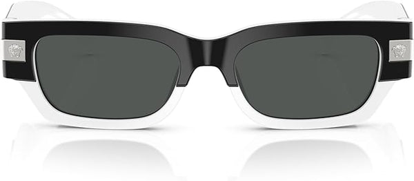 VERSACE MEN'S SUNGLASSES TOP BLACK/WHITE FRAME, DARK GREY LENSES, 53