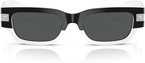 VERSACE MEN'S SUNGLASSES TOP BLACK/WHITE FRAME, DARK GREY LENSES, 53