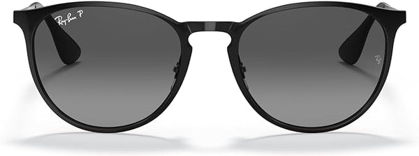 RAY-BAN ERIKA METAL ROUND SUNGLASSES, BLACK/POLARIZED LIGHT GREY GRADIENT GREY, RB3447N 54