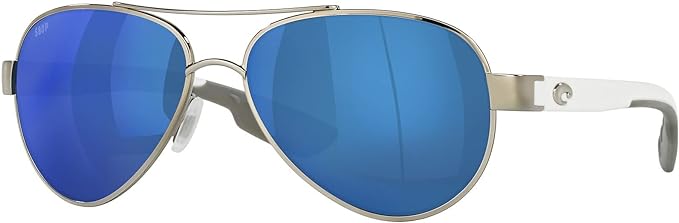 COSTA DEL MAR WOMENS LORETO AVIATOR SUNGLASSES, PALLADIUM/GREY BLUE MIRRORED POLARIZED-580P, 56