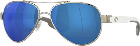 COSTA DEL MAR WOMENS LORETO AVIATOR SUNGLASSES, PALLADIUM/GREY BLUE MIRRORED POLARIZED-580P, 56