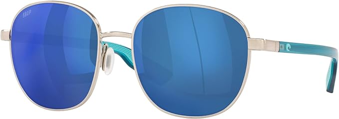 COSTA DEL MAR EGRET SUNGLASSES, BRUSHED SILVER/BLUE MIRRORED POLARIZED, 55