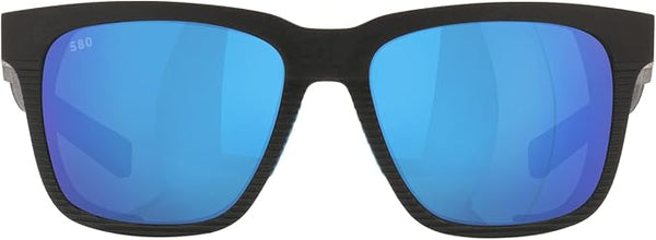 COSTA MAN SUNGLASSES NET GRAY WITH BLUE RUBBER FRAME, BLUE MIRROR LENSES, 55