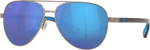 COSTA DEL MAR UNISEX PELI AVIATOR SUNGLASSES, BRUSHED GUNMETAL/BLUE MIRRORED POLARIZED-580P, 57