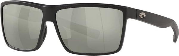 COSTA DEL MAR MENS RINCONCITO RECTANGULAR SUNGLASSES, MATTE BLACK/GREY SILVER MIRRORED POLARIZED-580G, 60