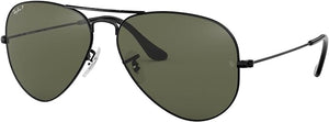 RAY-BAN CLASSIC AVIATOR SUNGLASSES, BLACK/POLARIZED G-15 GREEN, RB3025 62