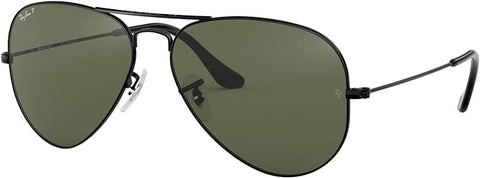 RAY-BAN CLASSIC AVIATOR SUNGLASSES, BLACK/POLARIZED G-15 GREEN, RB3025 55