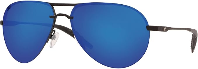 COSTA DEL MAR MEN'S HELO POLARIZED AVIATOR SUNGLASSES, MATTE BLACK/BLUE MIRRORED POLARIZED-580P, 61