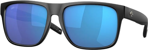 COSTA DEL MAR MENS SPEARO XL FISHING AND WATERSPORTS SQUARE SUNGLASSES, MATTE BLACK/BLUE MIRRORED POLARIZED-580G, 59