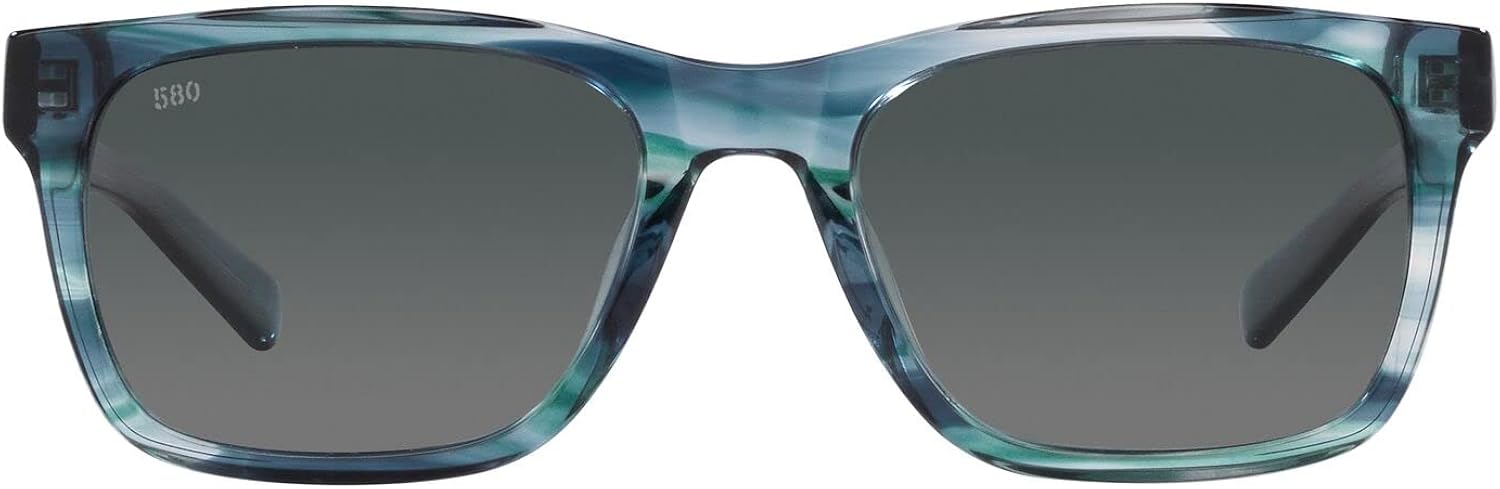 COSTA DEL MAR MENS TYBEE RECTANGULAR SUNGLASSES, BLACK TORTOISE/GREY SILVER MIRRORED POLARIZED-580G, 52