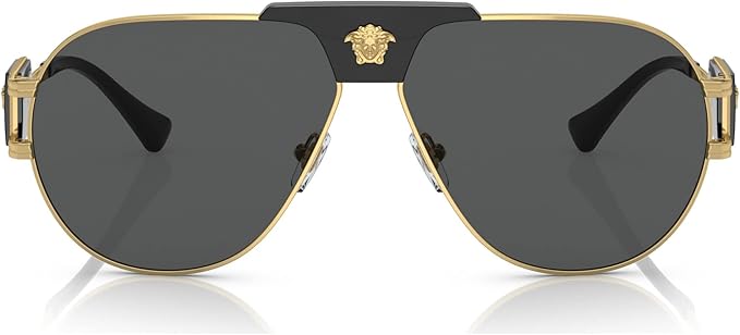 VERSACE MAN SUNGLASSES GOLD FRAME, DARK GREY LENSES, 63