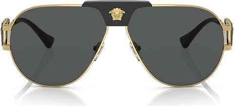 VERSACE MAN SUNGLASSES GOLD FRAME, DARK GREY LENSES, 63