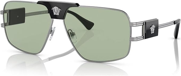 VERSACE MAN SUNGLASSES GUNMETAL FRAME, GREEN LENSES, 63