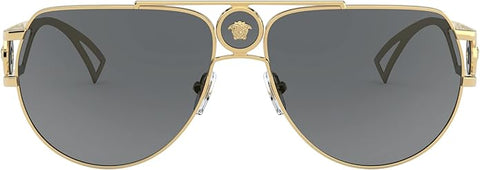 VERSACE VE 2225 100287 GOLD METAL AVIATOR SUNGLASSES GREY LENS