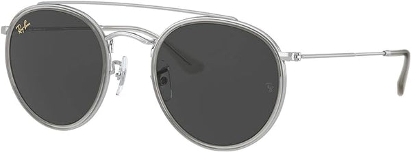 RAY-BAN DOUBLE BRIDGE ROUND SUNGLASSES, SILVER/DARK GREY, RB3647N 51