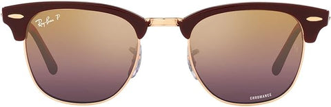 RAY-BAN CLUBMASTER SQUARE SUNGLASSES, BORDEAUX ON ROSE GOLD/RED MIRRORED POLARIZED, RB3016 51