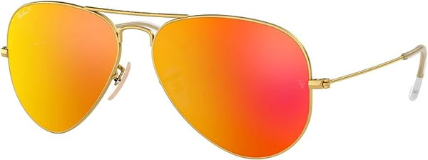 RAY-BAN CLASSIC AVIATOR SUNGLASSES, MATTE GOLD/POLARIZED BROWN MIRRORED RED, RB3025 58