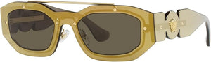 VERSACE MAN SUNGLASSES TRANSPARENT BROWN MIRROR GOLD FRAME, BROWN LENSES, 51