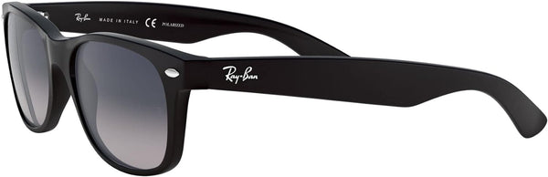 RAY-BAN MEN'S WAYFARER SUNGLASSES, MATTE BLACK FRAME/BLUE-GREY POLARIZED LENS, RB2132 52