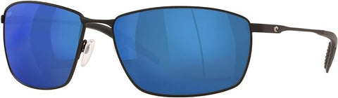 COSTA DEL MAR MENS TURRET RECTANGULAR SUNGLASSES, MATTE BLACK/BLUE MIRRORED POLARIZED-580P, 63