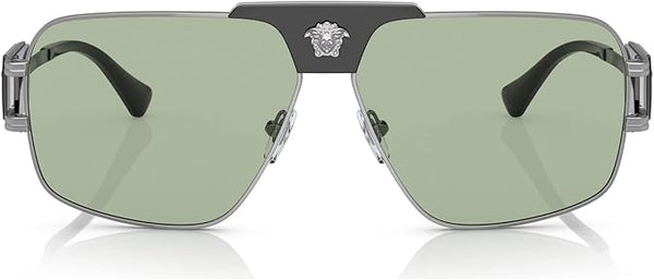 VERSACE MAN SUNGLASSES GUNMETAL FRAME, GREEN LENSES, 63