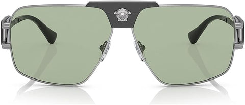 VERSACE MAN SUNGLASSES GUNMETAL FRAME, GREEN LENSES, 63