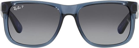 RAY-BAN JUSTIN RECTANGULAR SUNGLASSES, TRANSPARENT BLUE/GREY GRADIENT POLARIZED, RB4165 51