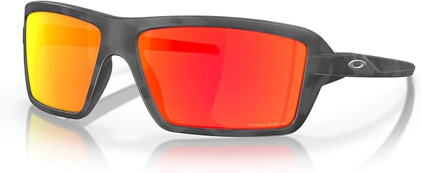 OAKLEY MEN'S CABLES RECTANGULAR SUNGLASSES, BLACK CAMO/PRIZM RUBY, OO9129 63