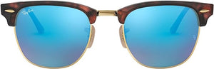 RAY-BAN CLUBMASTER SQUARE SUNGLASSES, SAND HAVANA ON GOLD/GREY MIRRORED BLUE RB3016