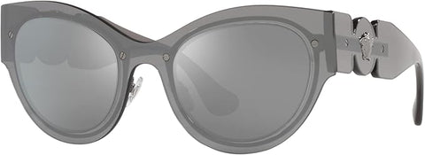 VERSACE WOMAN SUNGLASSES TRANSPARENT GREY MIRROR SILVER FRAME, LIGHT GREY MIRROR SILVER LENSES, 53