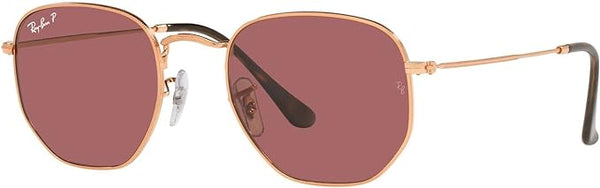 RAY-BAN HEXAGONAL FLAT LENS SUNGLASSES, ROSE GOLD/POLARIZED PURPLE, RB3548N 51