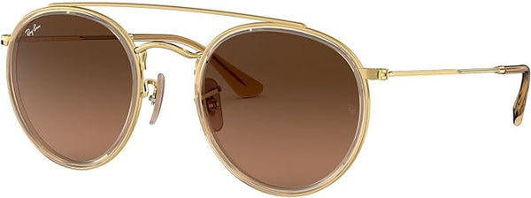 RAY-BAN DOUBLE BRIDGE ROUND SUNGLASSES, GOLD/BROWN GRADIENT GREY, RB3647N 51