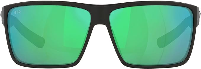 COSTA DEL MAR MENS RINCON FISHING AND WATERSPORTS RECTANGULAR SUNGLASSES, BLACK/GREEN MIRRORED POLARIZED-580G, 63