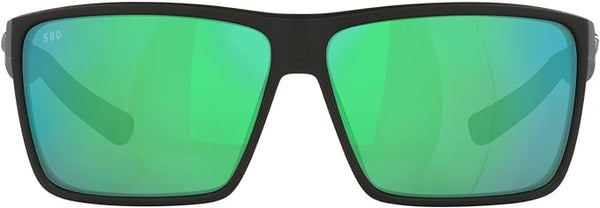 COSTA DEL MAR MENS RINCON FISHING AND WATERSPORTS RECTANGULAR SUNGLASSES, BLACK/GREEN MIRRORED POLARIZED-580G, 63