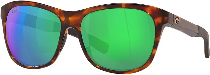 COSTA DEL MAR MENS VELA RECTANGULAR SUNGLASSES, SHINY TORTOISE/COPPER GREEN MIRRORED POLARIZED-580P, 56