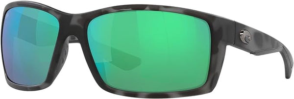 COSTA DEL MAR MENS REEFTON RECTANGULAR SUNGLASSES, TIGER SHARK/GREEN MIRRORED POLARIZED-580G, 64