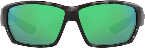 COSTA DEL MAR MENS TUNA ALLEY RECTANGULAR SUNGLASSES, TIGER SHARK/GREEN MIRRORED POLARIZED-580G, 62