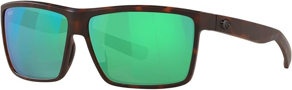 COSTA DEL MAR MENS RINCONCITO RECTANGULAR SUNGLASSES, MATTE TORTOISE/GREEN MIRRORED POLARIZED-580G, 60