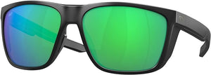 COSTA DEL MAR MENS FERG XL RECTANGULAR SUNGLASSES, MATTE BLACK/GREEN MIRRORED POLARIZED-580P, 62