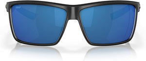 COSTA DEL MAR MENS RICONCITO RECTANGULAR SUNGLASSES, MATTE BLACK/ BLUE MIRRORED 60