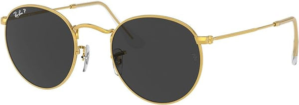 RAY-BAN ROUND METAL SUNGLASSES, GOLD/BLACK POLARIZED, RB3447 53