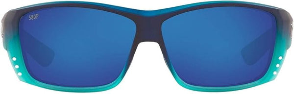 COSTA DEL MAR MENS CAT CAY RECTANGULAR SUNGLASSES, MATTE CARIBBEAN FADE/GREY BLUE MIRRORED POLARIZED-580P, 61