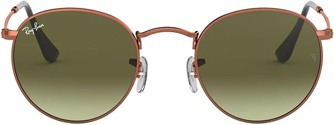 RAY-BAN ROUND METAL SUNGLASSES, MEDIUM BRONZE/GREEN GRADIENT BROWN, RB3447 50