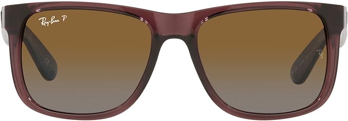 RAY-BAN JUSTIN RECTANGULAR SUNGLASSES, TRANSPARENT DARK BROWN/GRADIENT BROWN POLARIZED, RB4165 51