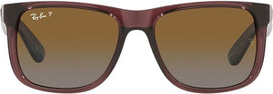 RAY-BAN JUSTIN RECTANGULAR SUNGLASSES, TRANSPARENT DARK BROWN/GRADIENT BROWN POLARIZED, RB4165 51