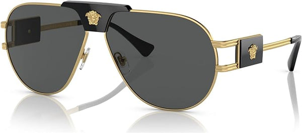 VERSACE MAN SUNGLASSES GOLD FRAME, DARK GREY LENSES, 63