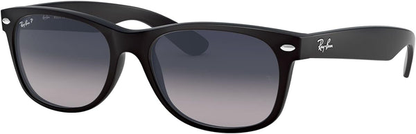 RAY-BAN MEN'S WAYFARER SUNGLASSES, MATTE BLACK FRAME/BLUE-GREY POLARIZED LENS, RB2132 52