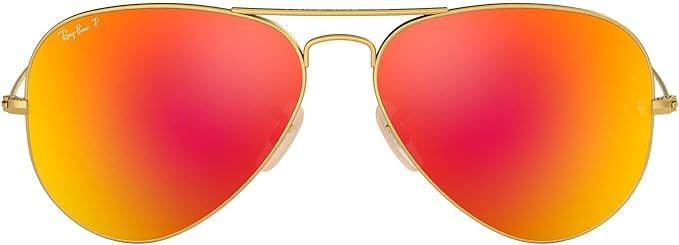 RAY-BAN CLASSIC AVIATOR SUNGLASSES, MATTE GOLD/POLARIZED BROWN MIRRORED RED, RB3025 58