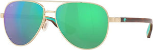 COSTA DEL MAR UNISEX PELI AVIATOR SUNGLASSES, BRUSHED GOLD/GREEN MIRRORED POLARIZED-580G, 57